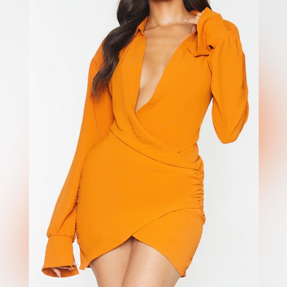 PLT Orange Shirt Dress with extreme plunge US 4/UK 8